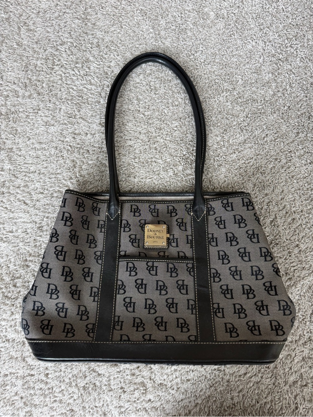 Dooney & Bourke Black and Gray DB Logo Canvas Tote